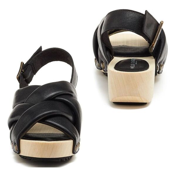 Kelsi Dagger Wood & Black Leather Sandals Sz 5.5 Brooklyn Grove Model - Picture 2 of 9
